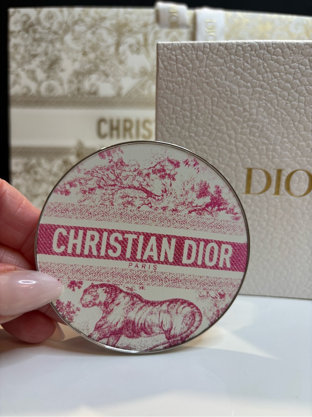 Dior Pink and Cream Toile Exclusive Pocket Mirror